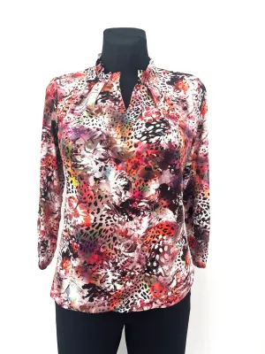 Yew Top with frill high neck in autumn colours animal print Yew 23