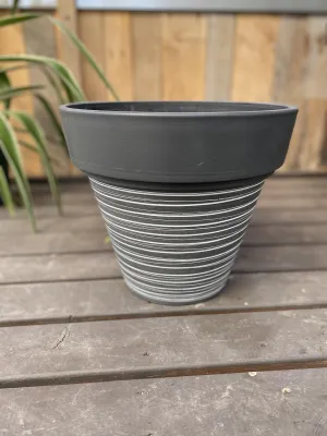 12" Gray Carved Finish Wide Rim Planter