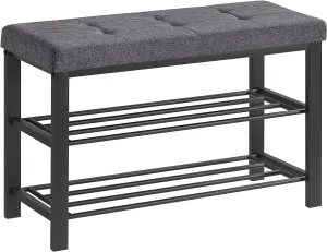 3-Tier Metal Shoe Bench, Padded Seat, Linen Cover, 440 lb Support, SONGMICS