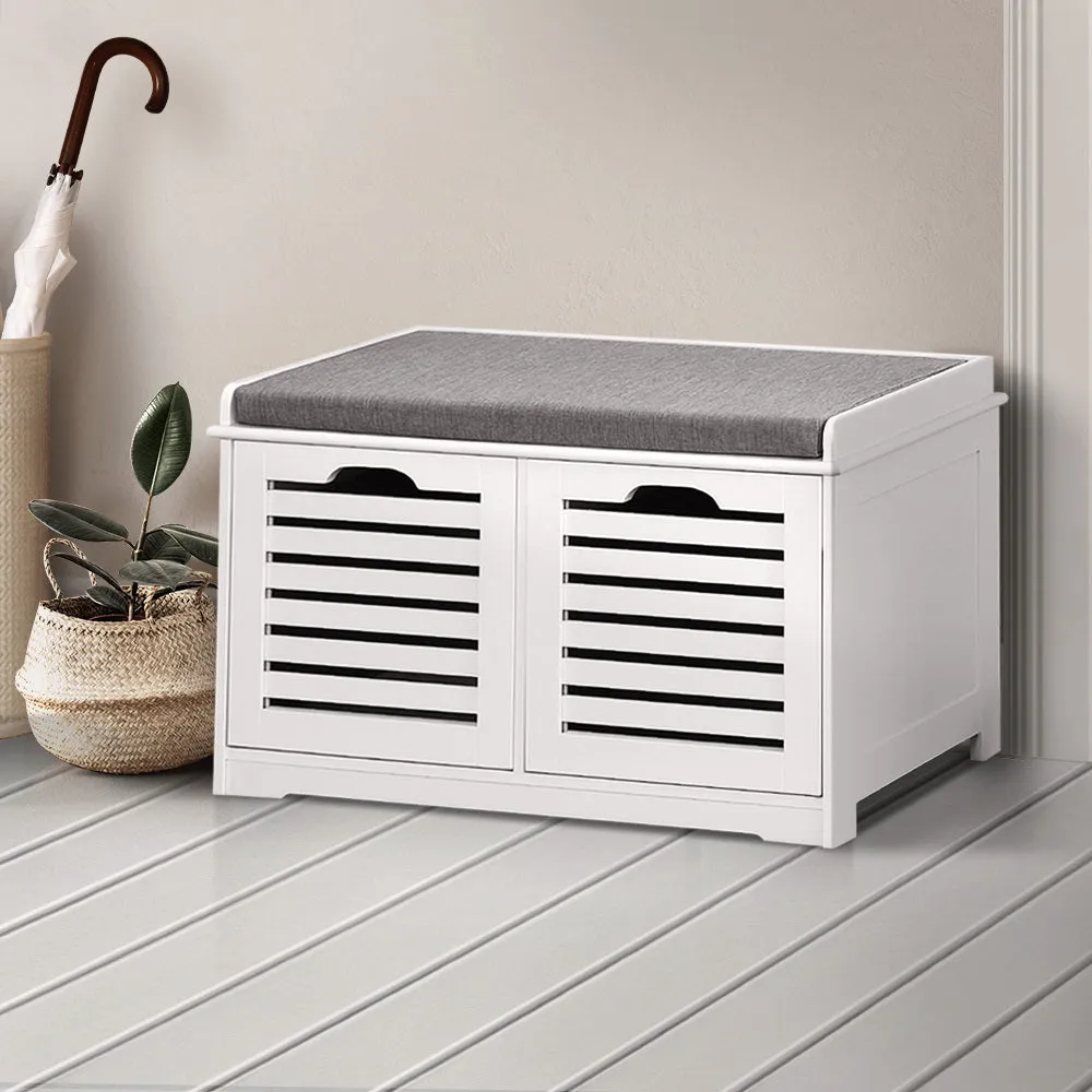 Artiss Fabric Shoe Bench with Drawers - White & Grey