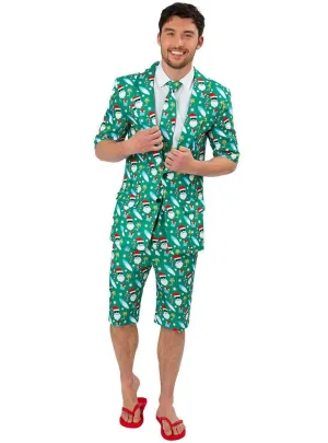 Australian Christmas Print Mens Green Short Sleeve Stand Out Suit