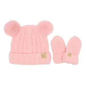 Baby Cozy Yarn Hat/Mitten Set-Pink