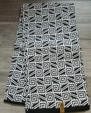 Black and White Monochrome African Print Fabric, Ankara Fabric