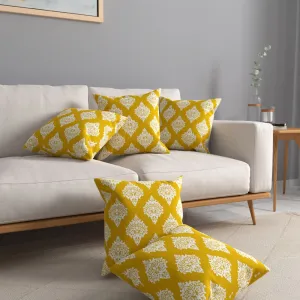 Cotton Cushion Covers, throw pillows for couch- Motif Mustard