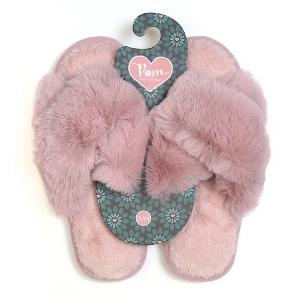 Dusky Rose Faux Fur Cross Over Luxury Slipper