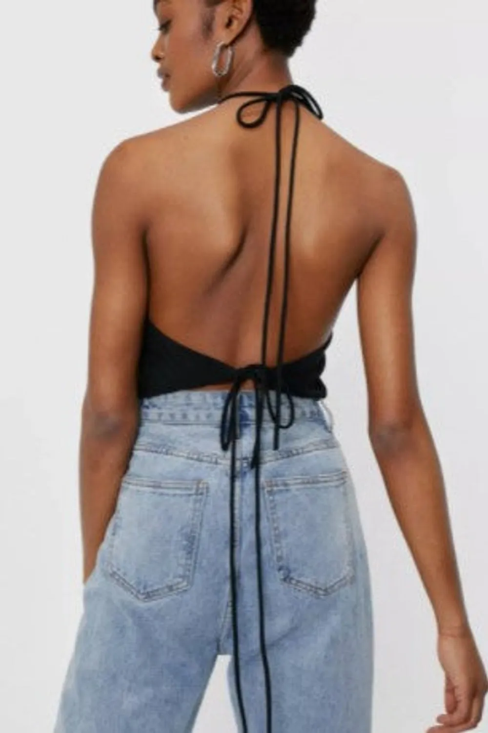 Halter Tie Open Back Crop Top