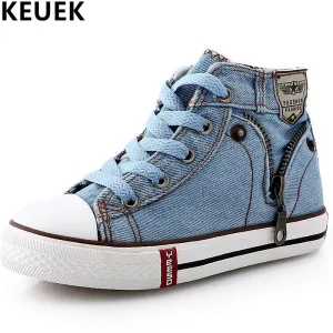 High Help Canvas Shoes Casual Kids Denim Side Zipper Boys Girls Sneakers