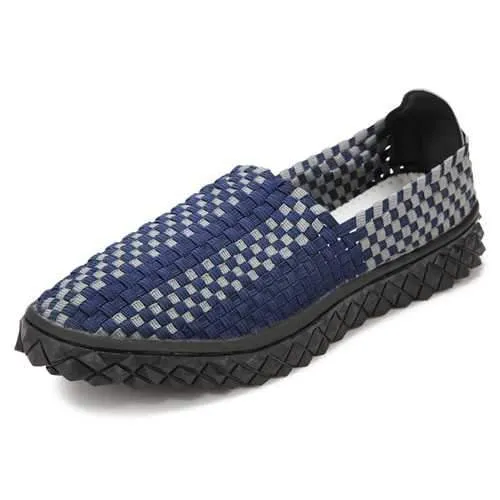 Mens Stretch Knitting Casual Shoes Elastic Band Slip-On Flat Sport Sewing Shoes