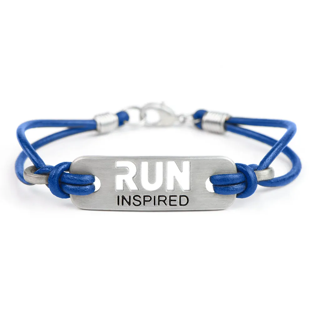 Unicorn Inspired, RUN Boston & RUN Inspired Running Bracelet - Blue Leather