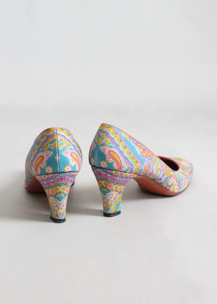 Vintage 1960s MOD Pastel Paisley Shoes Size 6.5